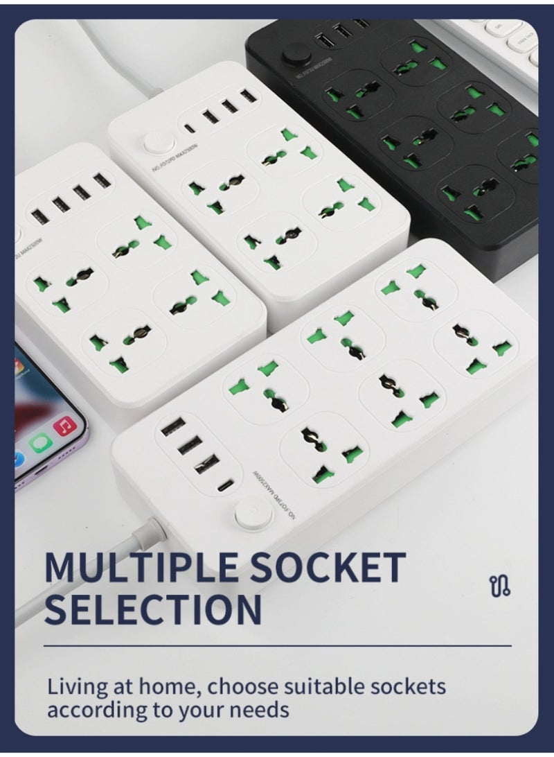 XiuWoo Extension Cord Protector Power Strip with 6 Outlets, 1 Type-C 3 USB-A Ports, 3M Extension Lead Surge Protector with Switch Fast Charging Socket for Home & Office - Image 3