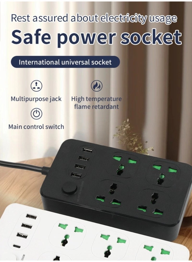 XiuWoo Extension Cord Protector Power Strip with 6 Outlets, 1 Type-C 3 USB-A Ports, 3M Extension Lead Surge Protector with Switch Fast Charging Socket for Home & Office - Image 2