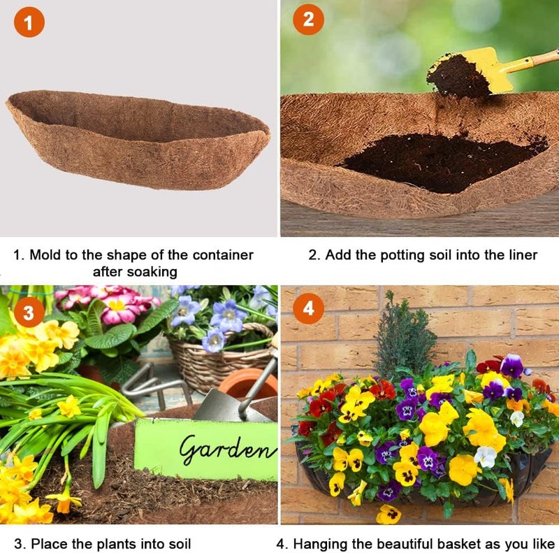 EROCK 2 Pack Trough Coco Liner Fiber Replacement for Planters, 24/30/36/48 inch Half Moon Coconut Coir Planter for Window Box/Hanging Trough Planter, Garden Flower Vegetables Pot, Fence Flower Baskets - Image 5