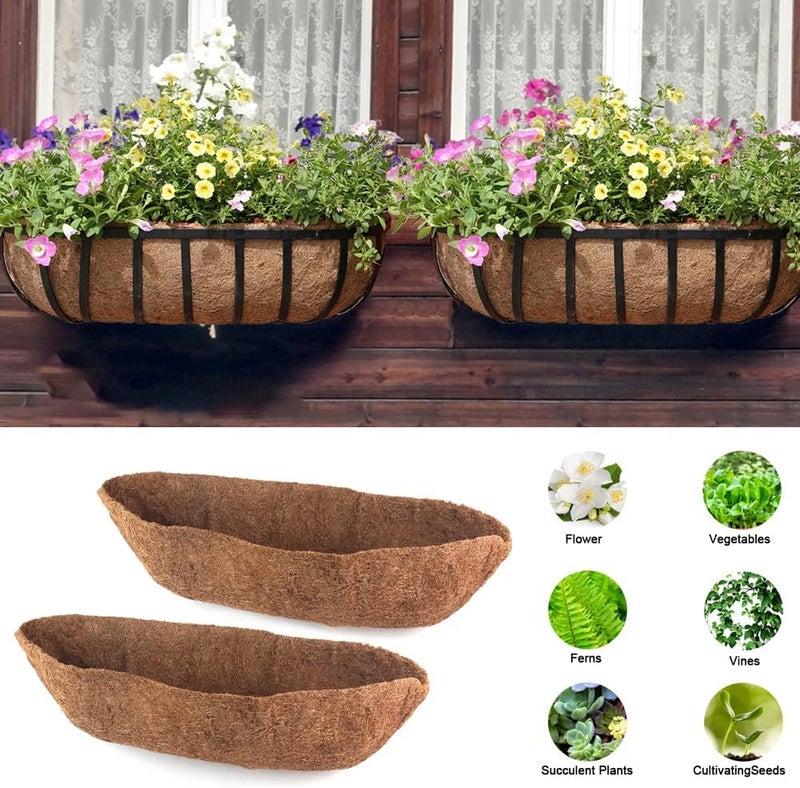 EROCK 2 Pack Trough Coco Liner Fiber Replacement for Planters, 24/30/36/48 inch Half Moon Coconut Coir Planter for Window Box/Hanging Trough Planter, Garden Flower Vegetables Pot, Fence Flower Baskets - Image 3
