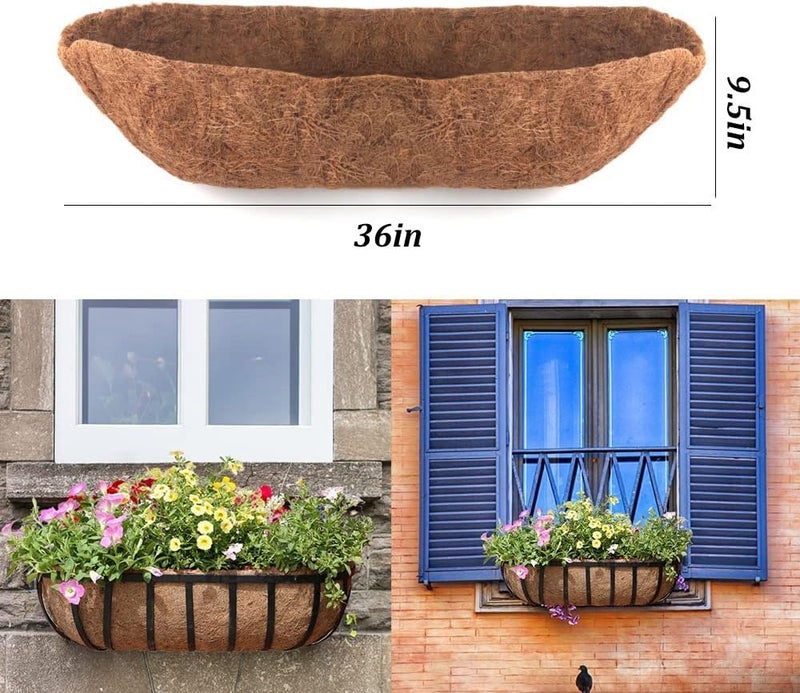 EROCK 2 Pack Trough Coco Liner Fiber Replacement for Planters, 24/30/36/48 inch Half Moon Coconut Coir Planter for Window Box/Hanging Trough Planter, Garden Flower Vegetables Pot, Fence Flower Baskets - Image 4