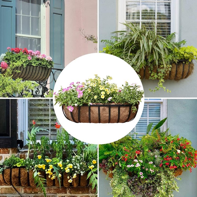 EROCK 2 Pack Trough Coco Liner Fiber Replacement for Planters, 24/30/36/48 inch Half Moon Coconut Coir Planter for Window Box/Hanging Trough Planter, Garden Flower Vegetables Pot, Fence Flower Baskets - Image 2