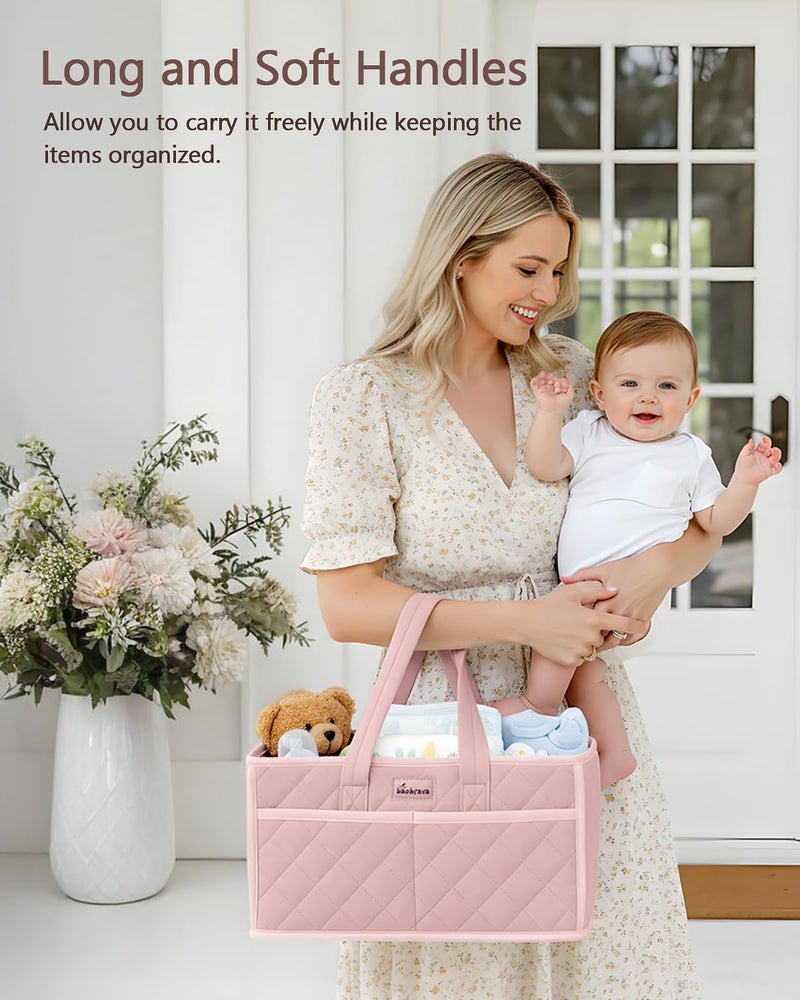 Baobrava Diaper Caddy Organizer For Changing Table,Dutch Velvet Baby Diaper Caddy With 3 Removable Compartments &4 Side Pockets,Portable Diaper Basket For Car Organizer,Nursery Organizer For Essential Supplies - Image 4