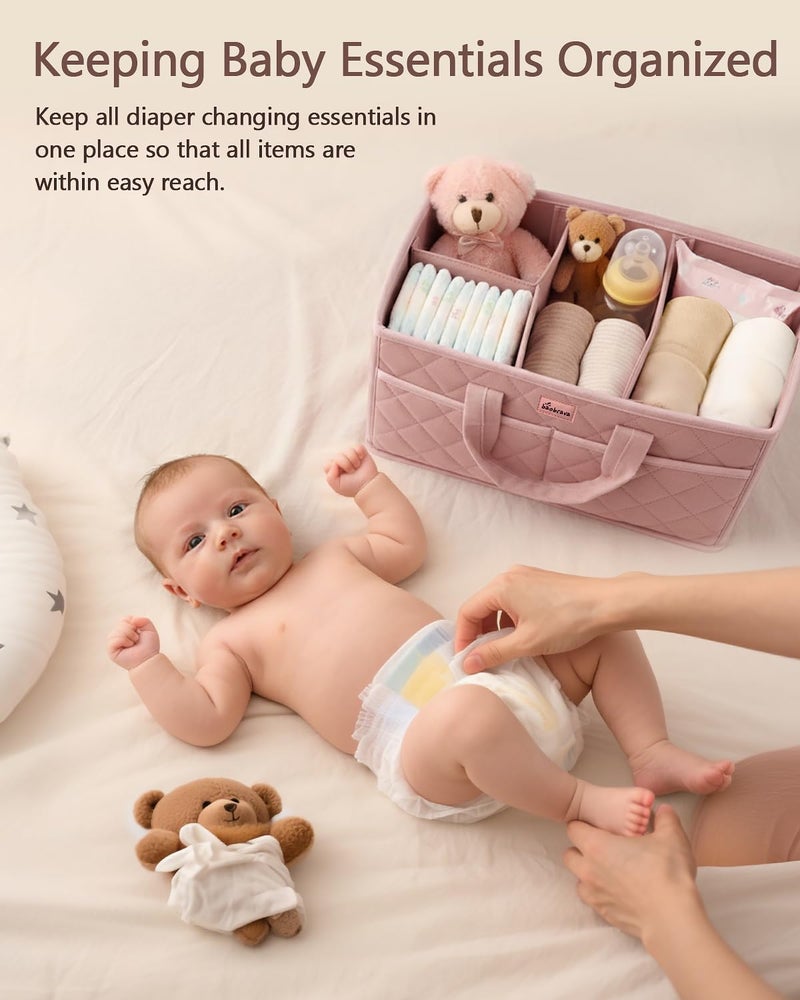 Baobrava Diaper Caddy Organizer For Changing Table,Dutch Velvet Baby Diaper Caddy With 3 Removable Compartments &4 Side Pockets,Portable Diaper Basket For Car Organizer,Nursery Organizer For Essential Supplies - Image 2