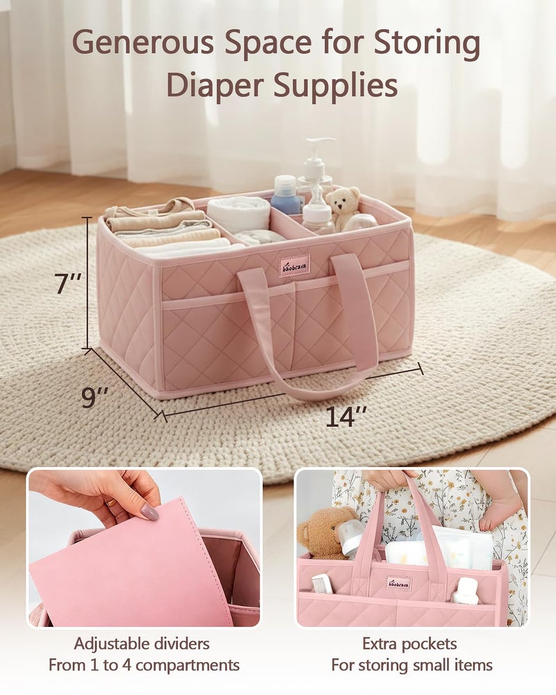 Baobrava Diaper Caddy Organizer For Changing Table,Dutch Velvet Baby Diaper Caddy With 3 Removable Compartments &4 Side Pockets,Portable Diaper Basket For Car Organizer,Nursery Organizer For Essential Supplies - Image 3