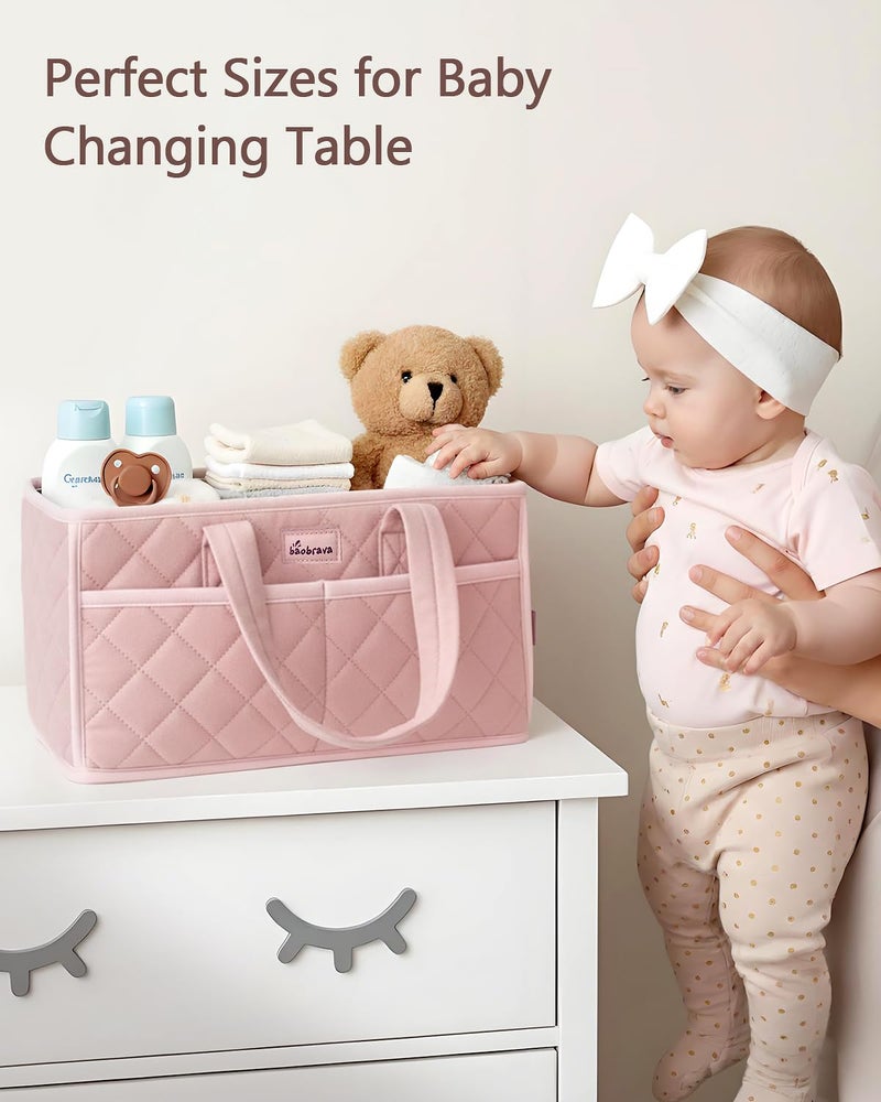 Baobrava Diaper Caddy Organizer For Changing Table,Dutch Velvet Baby Diaper Caddy With 3 Removable Compartments &4 Side Pockets,Portable Diaper Basket For Car Organizer,Nursery Organizer For Essential Supplies - Image 5