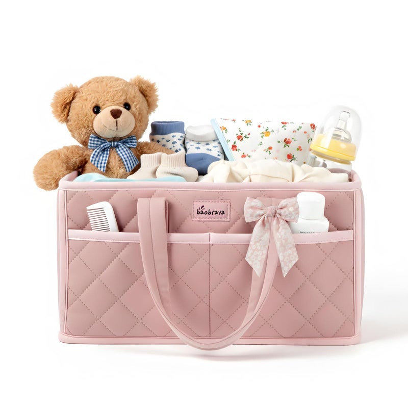 Baobrava Diaper Caddy Organizer For Changing Table,Dutch Velvet Baby Diaper Caddy With 3 Removable Compartments &4 Side Pockets,Portable Diaper Basket For Car Organizer,Nursery Organizer For Essential Supplies - Image 1