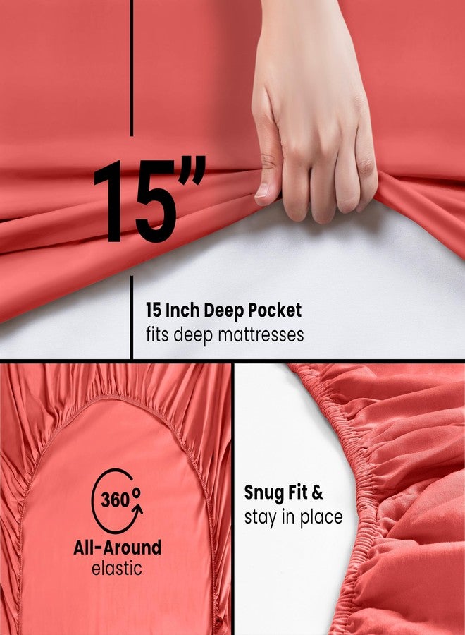 Utopia Bedding Queen Fitted Sheet - Bottom Sheet - Deep Pocket - Soft Microfiber - Shrinkage and Fade Resistant - Easy Care -1 Fitted Sheet Only (Coral) - Image 3