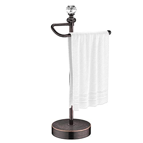 ROLABAM Heavy Weighted Hand Towel Holderwith Crystal Ball Standing Hand Towel Holder Total Height 157 for KitchenBathroomVanityClassic Decorative Metal Hand Towel StandOil Rubbed Bronze