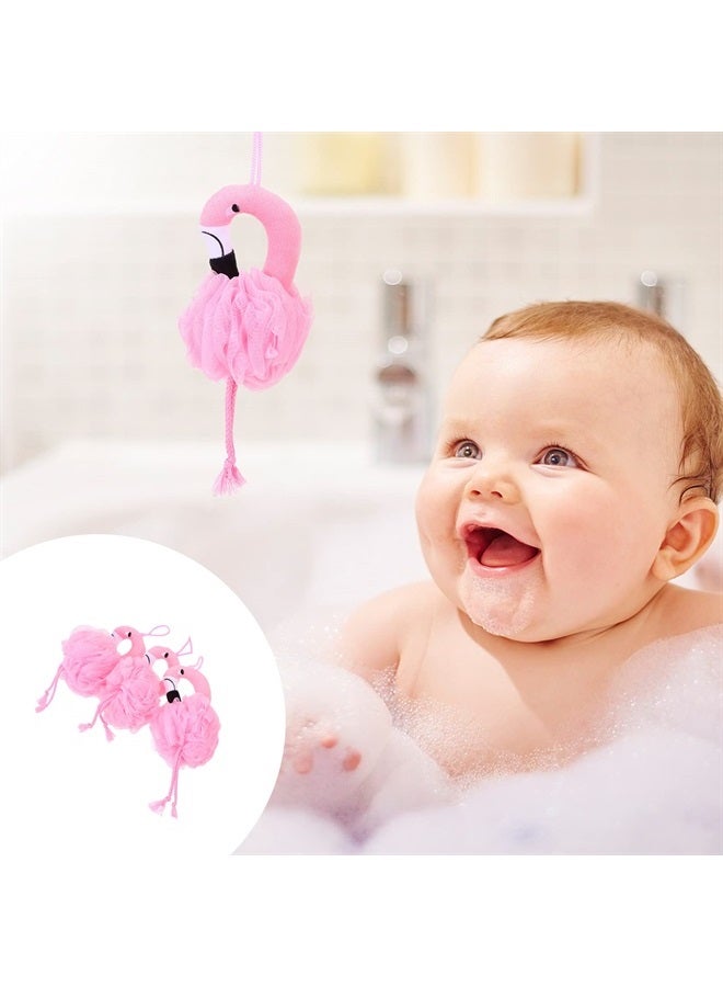 Beaupretty 3PCS Shower Loofah Bath Sponge Mesh Pouf Scrubber Ball Body Washer Kid Flamingo Body Exfoliator Foaming Mesh Nets Skin Clean Exfoliating Scrubber for Bathroom - Image 2