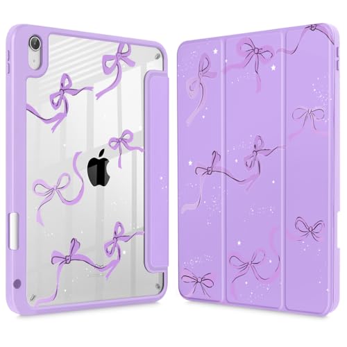 May Chen for iPad (A16) 11th Generation Case 11 Inch 2025, iPad 10th Gen Case 2022 10.9 inch, Built-in Pencil Holder with Shockproof Cover Clear Transparent Back Shell Auto Wake/Sleep, Bows Purple - Image 1