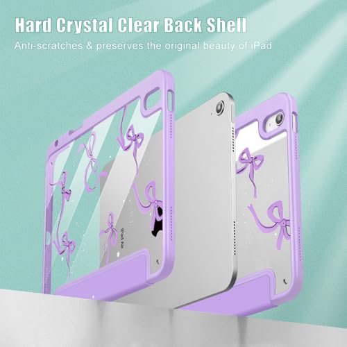 May Chen for iPad (A16) 11th Generation Case 11 Inch 2025, iPad 10th Gen Case 2022 10.9 inch, Built-in Pencil Holder with Shockproof Cover Clear Transparent Back Shell Auto Wake/Sleep, Bows Purple - Image 4
