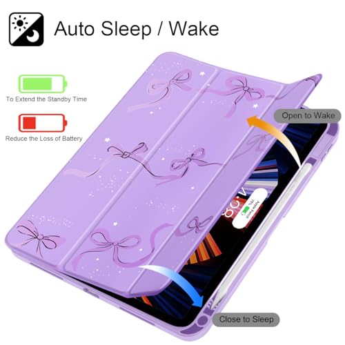 May Chen for iPad (A16) 11th Generation Case 11 Inch 2025, iPad 10th Gen Case 2022 10.9 inch, Built-in Pencil Holder with Shockproof Cover Clear Transparent Back Shell Auto Wake/Sleep, Bows Purple - Image 3