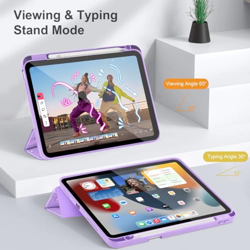 May Chen for iPad (A16) 11th Generation Case 11 Inch 2025, iPad 10th Gen Case 2022 10.9 inch, Built-in Pencil Holder with Shockproof Cover Clear Transparent Back Shell Auto Wake/Sleep, Bows Purple - Image 5