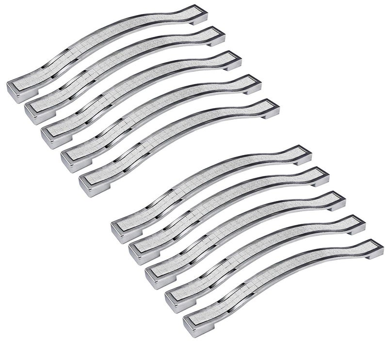 abcGoodefg Euro Modern Bling Grind Arenaceous Rhinestone Crystal Cabinet Handle Pulls Knobs, 7.8" Length (6.3" Hole Centers), Silver, Zinc Alloy, 10-Pack - Image 1