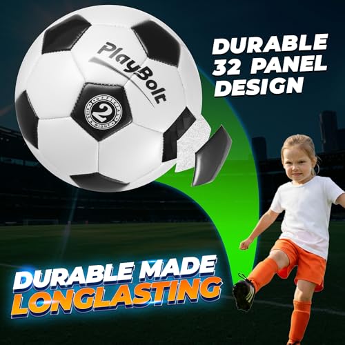 PlayBolt Soccer Ball Size 2 with Pump - Black & White Training Practice & Match Ball for Kids & Toddlers (Pack of 4) - Image 4