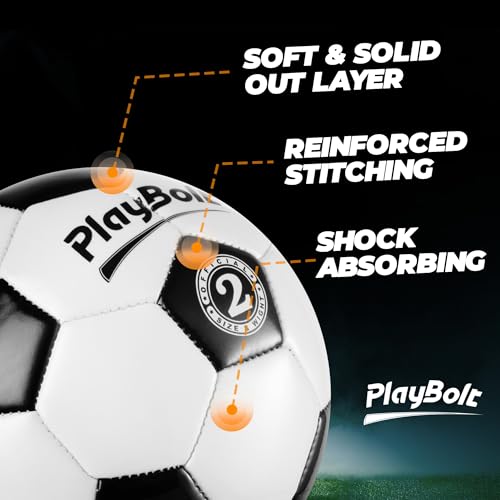 PlayBolt Soccer Ball Size 2 with Pump - Black & White Training Practice & Match Ball for Kids & Toddlers (Pack of 4) - Image 2