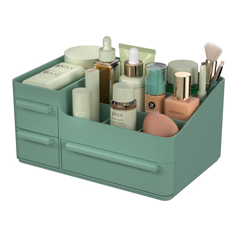 CHANCETSUI Makeup Organizer With Drawers Countertop Organizer for Cosmetics Vanity Holder for Lipstick Brushes Lotions Eyeshadow Nail Polish and Jewelry Green