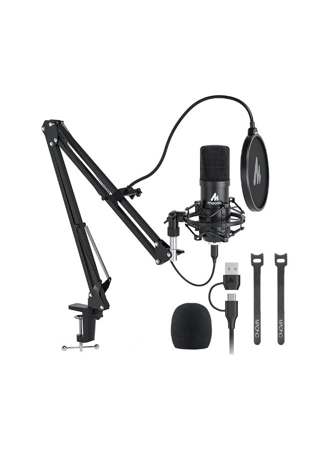 ماونو طقم مايكروفون MAONO AU-A04 USB للبودكاست والتسجيل، ميكروفون كوندنسر Cardioid، جودة 24bit/192kHz، Plug & Play، مع ذراع احترافي، أسود - Image 1