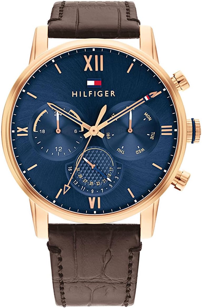 Tommy Hilfiger Men's Navy Dial Brown Leather Watch - Image 1