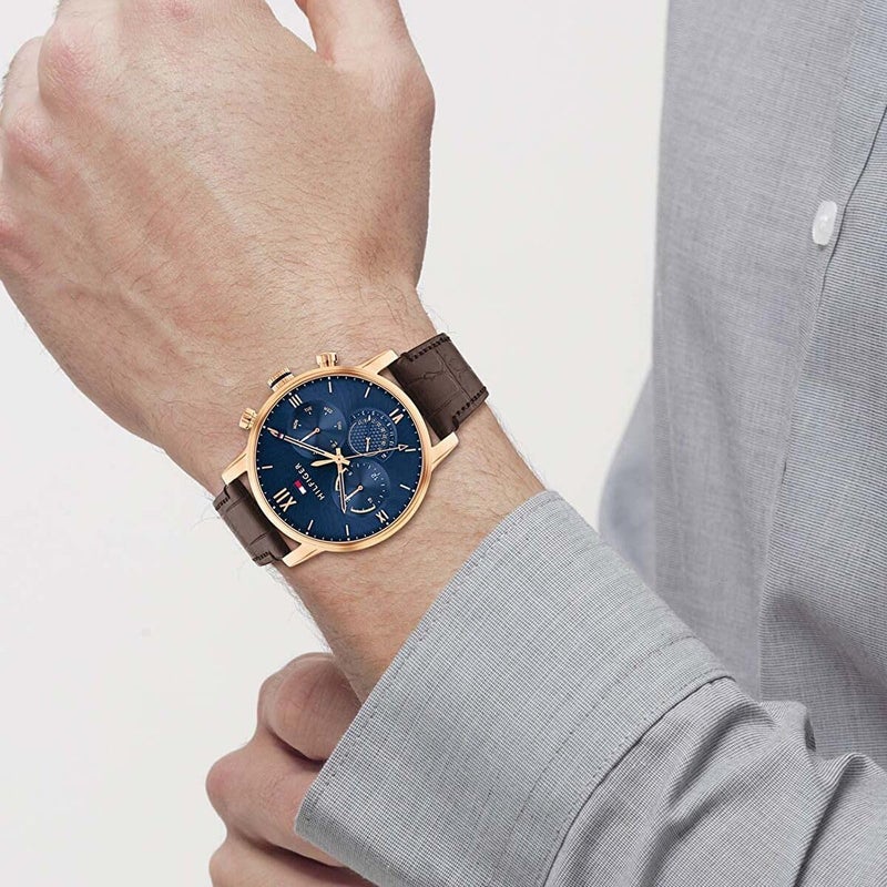 Tommy Hilfiger Men's Navy Dial Brown Leather Watch - Image 4