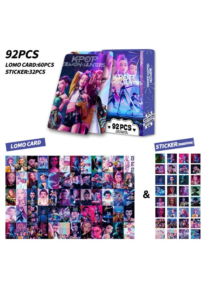 ILovhaprty KPop Demon Hunters LOMO Cards Set – 92pcs Cyber Theme Party Favors (60 Photo Cards + 32 Stickers), 8.85×5.7cm K/DA Aesthetic Collectible Cards for Fans, Scrapbooking, Journals, Gifts - Image 2