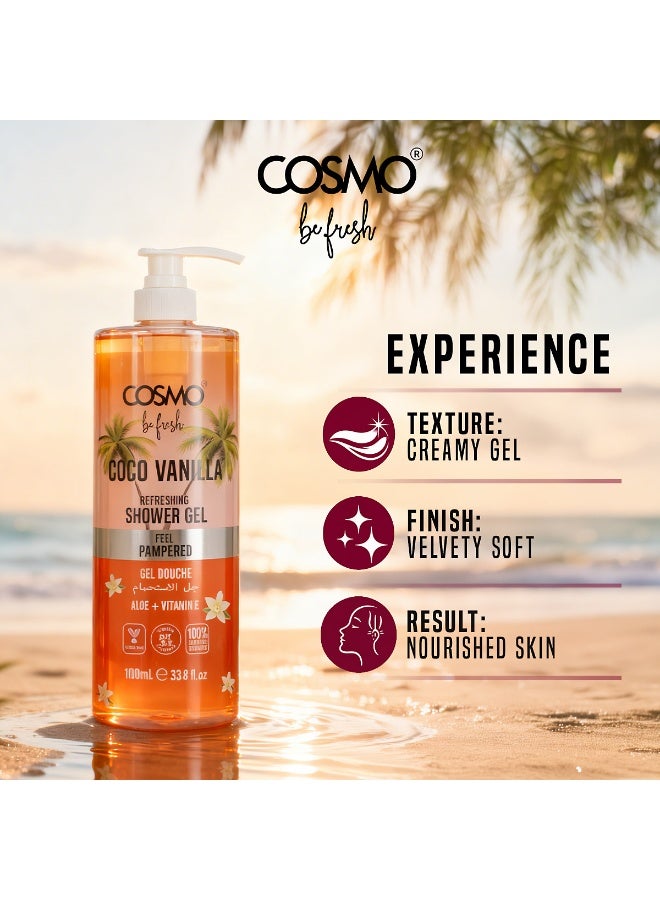 Cosmo Be Fresh Cocoa Vanilla Shower Gel with Aloe & Vitamin E 1000ml, Moisturizing Body Wash, Feel Pampered, Soft & Smooth Skin, Sweet & Warm Scent, Daily Gentle Cleanser for Men & Women - Image 4