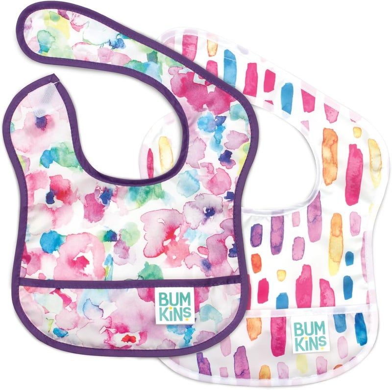 Bumkins Starter Bibs for Infants - Waterproof Fabric, 2-Pack, Watercolors & Brushstrokes - Image 1