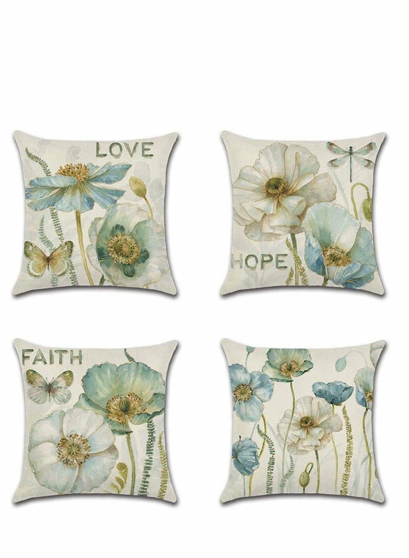 KASTWAVE Throw Pillow Covers Set, Decorative Watercolor Pattern Waterproof Cushion Covers, KASTWAVE Perfect to Outdoor Patio Garden Living Room Sofa Farmhouse Decor 18 x 18 Cm, 4 Pcs - Image 1