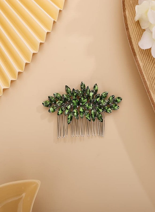 بيريوان مشط شعر مرصع بالكريستال من بيريوان للعروس، للنساء والفتيات، بتصميم دمعة لطيفة، متعدد الألوان، أخضر - Image 2