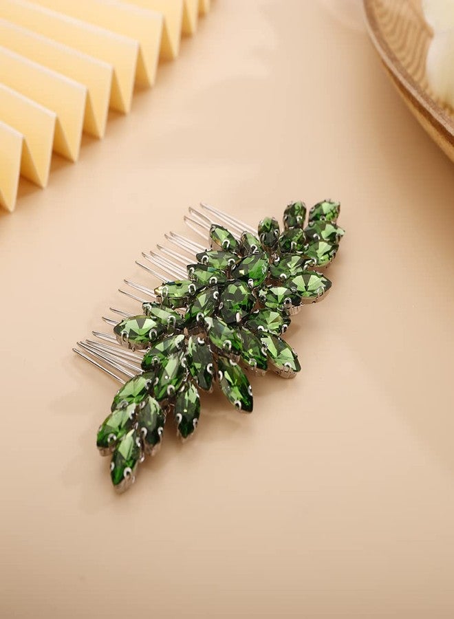 بيريوان مشط شعر مرصع بالكريستال من بيريوان للعروس، للنساء والفتيات، بتصميم دمعة لطيفة، متعدد الألوان، أخضر - Image 3