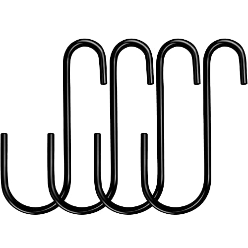 HiGift 6 Inches Large S Hooks Heavy Duty, Black S Shaped Fence Hanger Hooks for Hanging Plants,Wind Chimes,Gardening Tools,Lights,Pool Equipment,Bird Feeder,Bird House,Indoor Outdoor Use - 4 Pack - Image 1