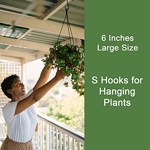 HiGift 6 Inches Large S Hooks Heavy Duty, Black S Shaped Fence Hanger Hooks for Hanging Plants,Wind Chimes,Gardening Tools,Lights,Pool Equipment,Bird Feeder,Bird House,Indoor Outdoor Use - 4 Pack - Image 3