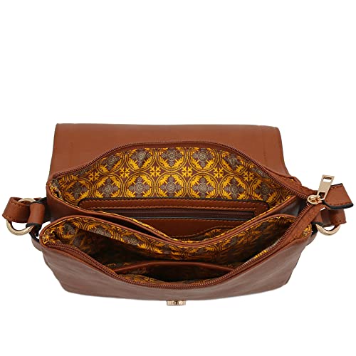 ALYSSA Double Compartment Large Flapover Crossbody Bag (Brown) - Image 5