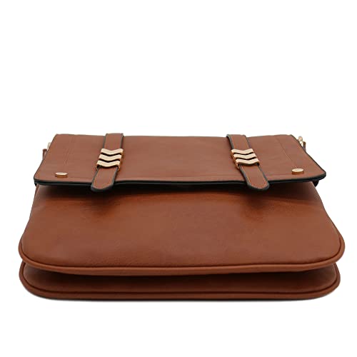 ALYSSA Double Compartment Large Flapover Crossbody Bag (Brown) - Image 4