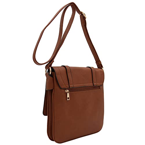ALYSSA Double Compartment Large Flapover Crossbody Bag (Brown) - Image 3