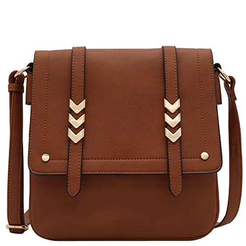 ALYSSA Double Compartment Large Flapover Crossbody Bag (Brown) - Image 1
