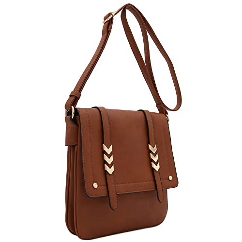 ALYSSA Double Compartment Large Flapover Crossbody Bag (Brown) - Image 2