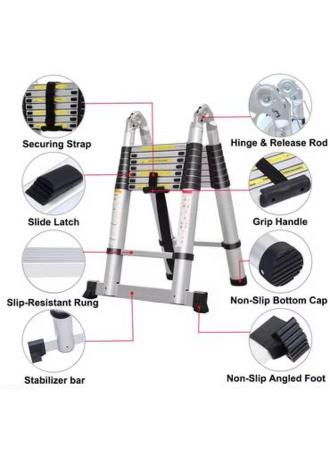 3.2M Double Telescopic Aluminum Ladder – Foldable Multi-Purpose Extension Ladder - Image 4