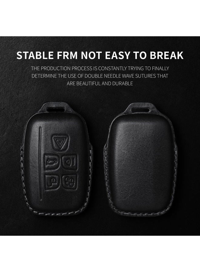 Tukellen Compatible with Range Rover Leather Key Fob Cover with Keychain Key Shell Compatible with Range Rover Evoque Velar Sport Discovery Freelander2 LR4 Sport-Black - Image 3