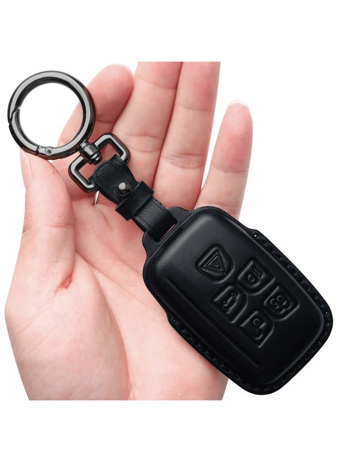 Tukellen Compatible with Range Rover Leather Key Fob Cover with Keychain Key Shell Compatible with Range Rover Evoque Velar Sport Discovery Freelander2 LR4 Sport-Black - Image 1