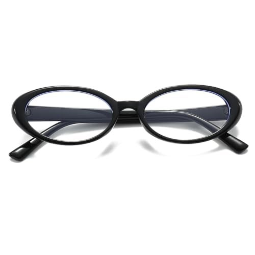 JOVAKIT Oval Blue Light Blocking Glasses for Women Men Vintage Fashion Small 90s Retro Oval Frame Style Eyeglasses (Black) - Image 3
