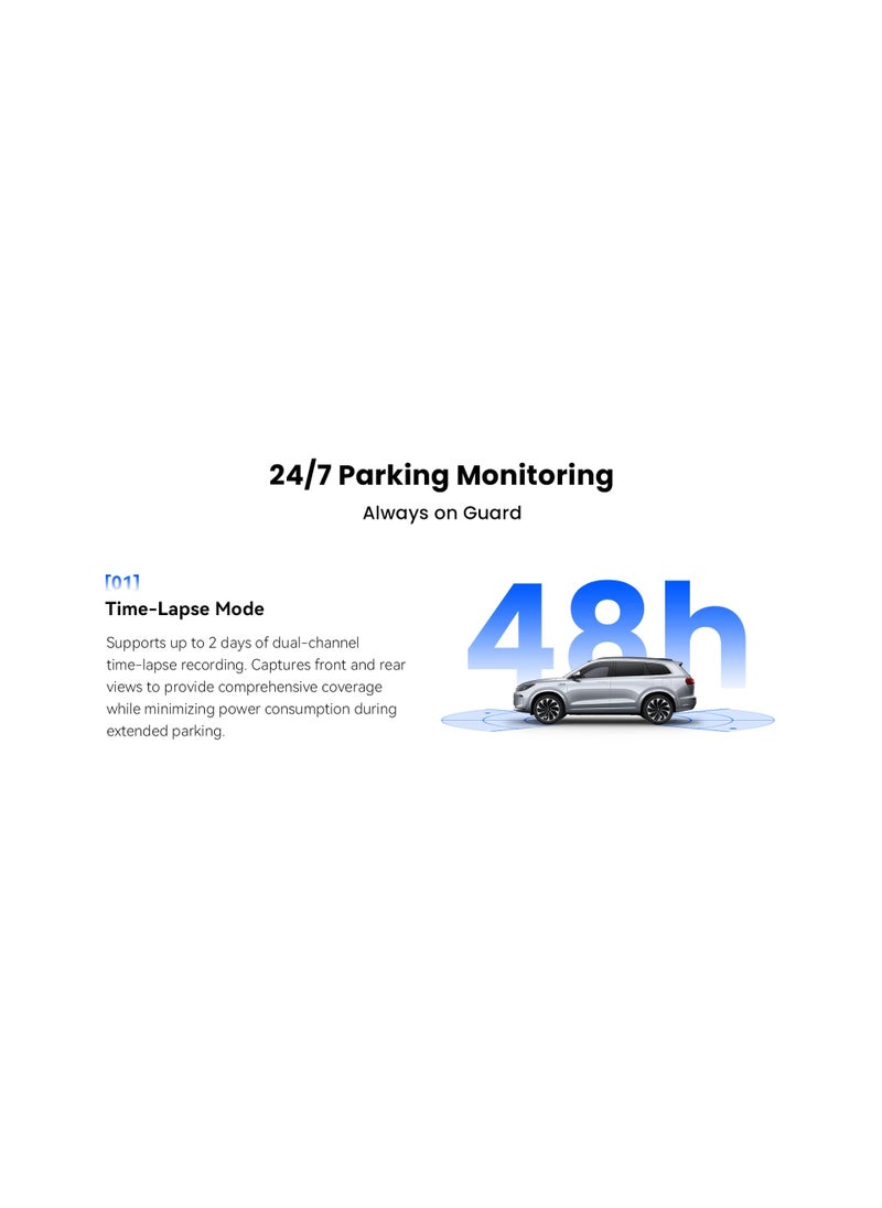 DDBY Z50 Pro Front and Rear Wi-Fi 6 Car Dash Cam Provides Faster 4K Video Transmission with GPS Tracking and 512GB MicroSD Card Support 24/7 Parking Monitoring with Power Management System (PS) Intelligently detects vehicle voltage to avoid battery drain
