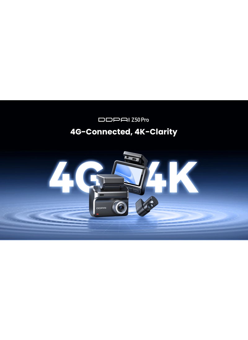 DDBY Z50 Pro Front and Rear Wi-Fi 6 Car Dash Cam Provides Faster 4K Video Transmission with GPS Tracking and 512GB MicroSD Card Support 24/7 Parking Monitoring with Power Management System (PS) Intelligently detects vehicle voltage to avoid battery drain