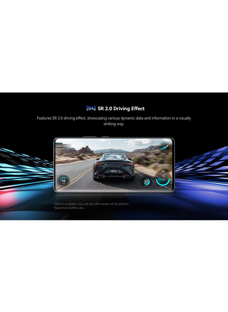 DDBY Z50 Pro Front and Rear Wi-Fi 6 Car Dash Cam Provides Faster 4K Video Transmission with GPS Tracking and 512GB MicroSD Card Support 24/7 Parking Monitoring with Power Management System (PS) Intelligently detects vehicle voltage to avoid battery drain