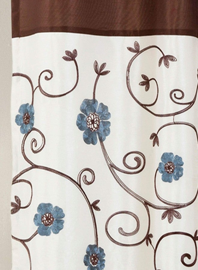 Lush Decor Blue Royal Garden Shower Curtain | Fabric Floral Color Block Stripe Neutral Bathroom Decor, 72" x 72", 72 inch x 72 inch - Image 3
