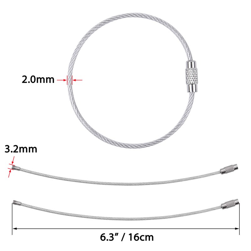 Wisdompro Keychain, 20 Pack of 6.3 Inches Stainless Steel Wire Ring 2mm Cable Loop Rings for Hanging Luggage Tag, Keyrings and ID Tag Keepers - Silver - Image 3