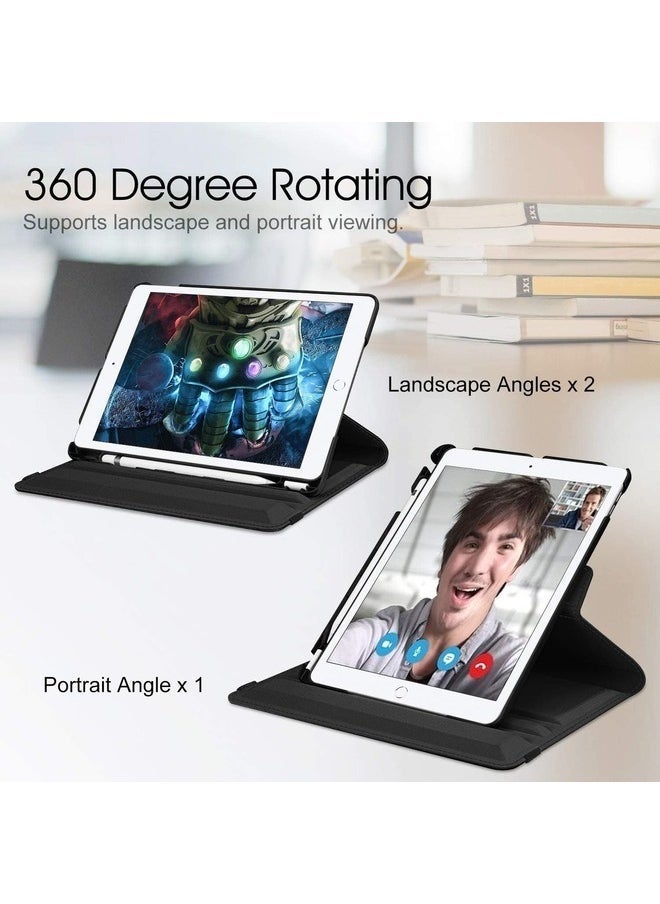 360-Degree Rotating Case for iPad 9th Generation (2021), 8th Generation (2020), and 7th Generation (2019) - 10.2 Inch with Pencil Holder & Auto Wake/Sleep - Black