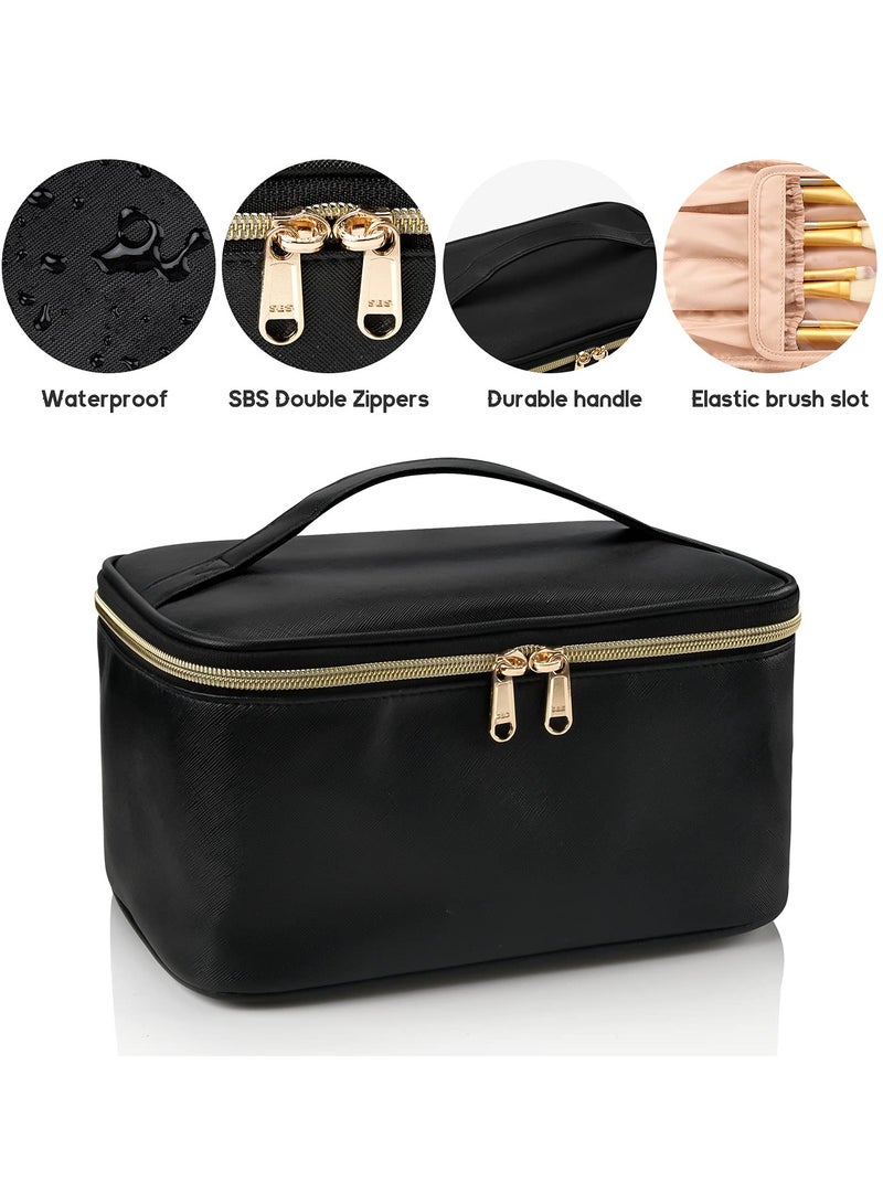 Portable Cosmetic Bag, Large Capacity Travel Makeup Case Organizer, Black For Women Toiletry Bag for Girls Traveling With Handle and Divider - Image 4