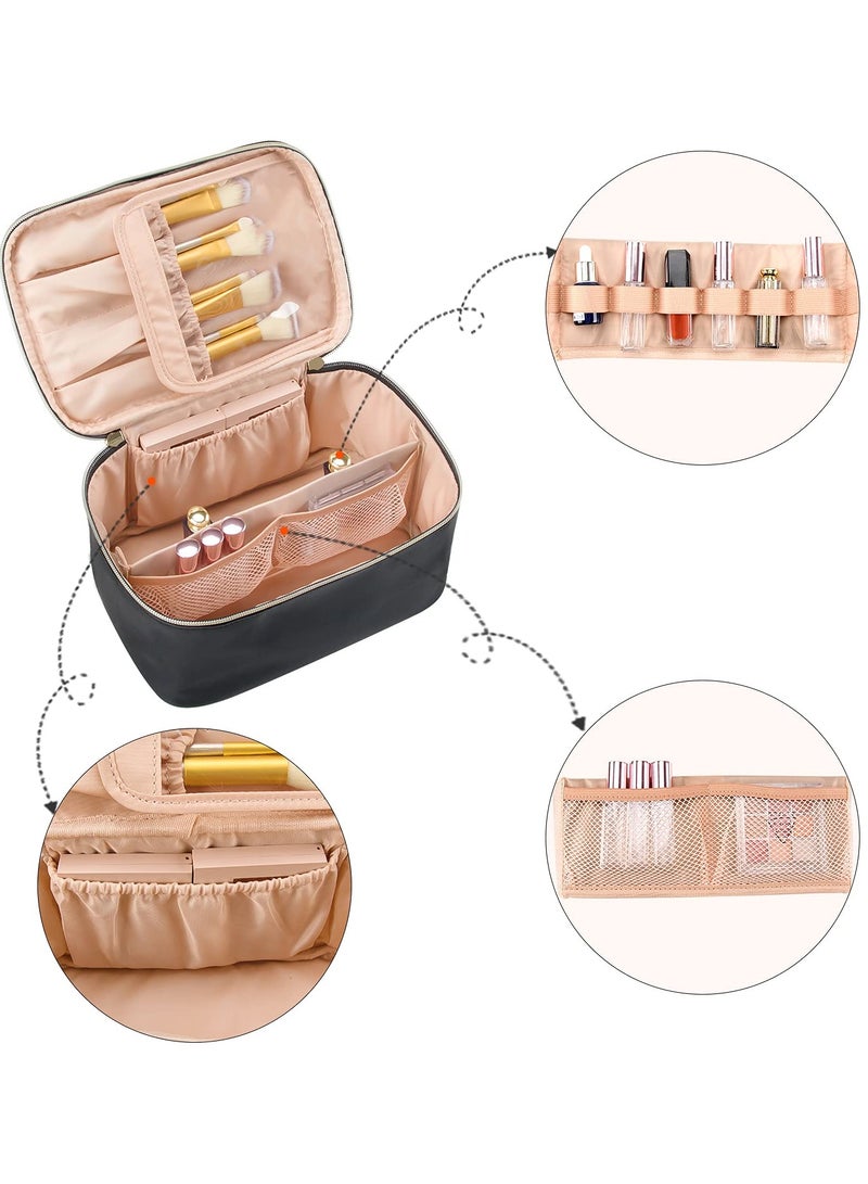 Portable Cosmetic Bag, Large Capacity Travel Makeup Case Organizer, Black For Women Toiletry Bag for Girls Traveling With Handle and Divider - Image 3